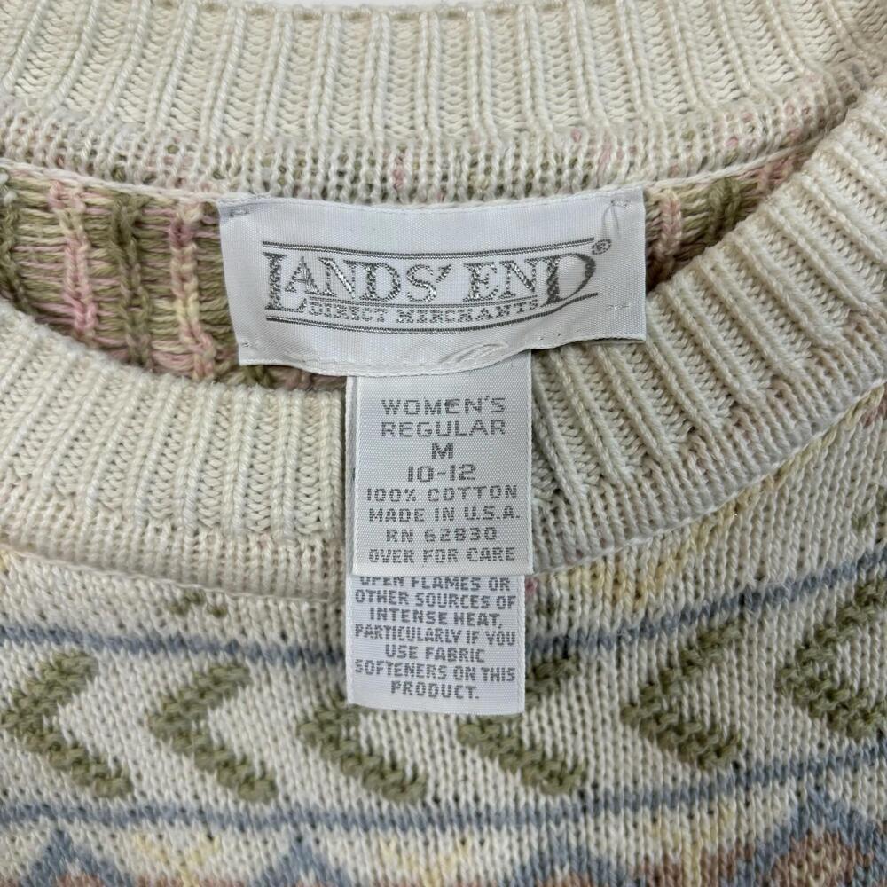 VTG Lands End Holiday Sweater 100% Cotton Grandma Core Size Medium Old Money - Picture 2 of 7